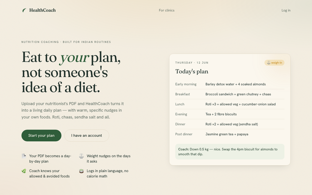 HealthCoach — Eat to your plan, not someone else's.