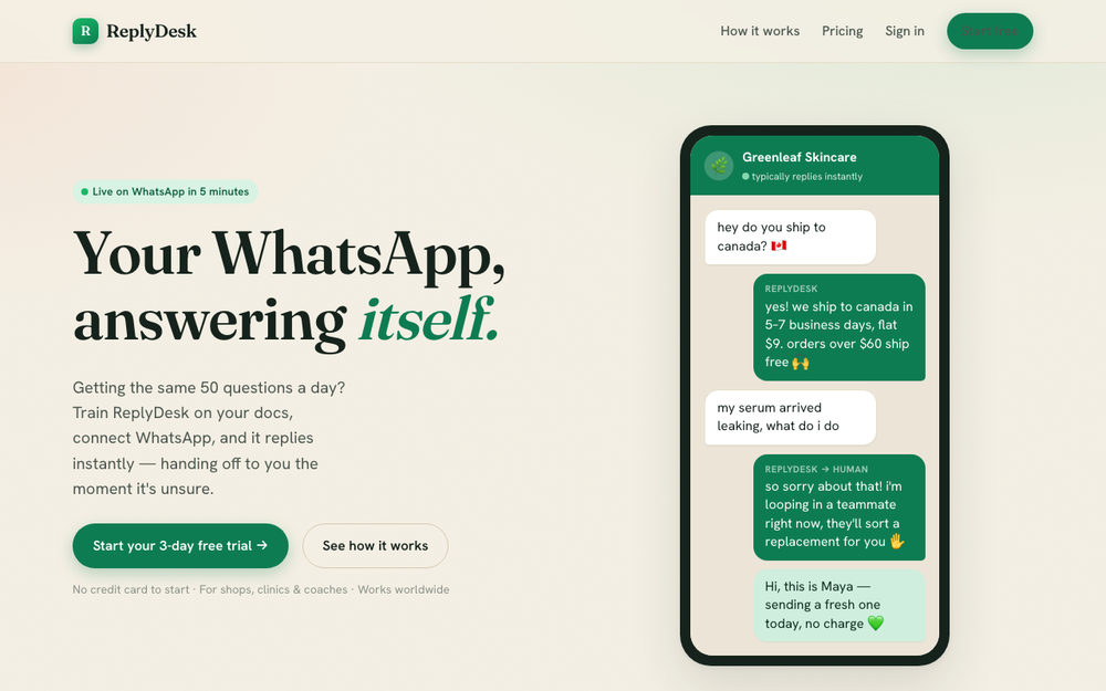 ReplyDesk — Your WhatsApp, answering itself.